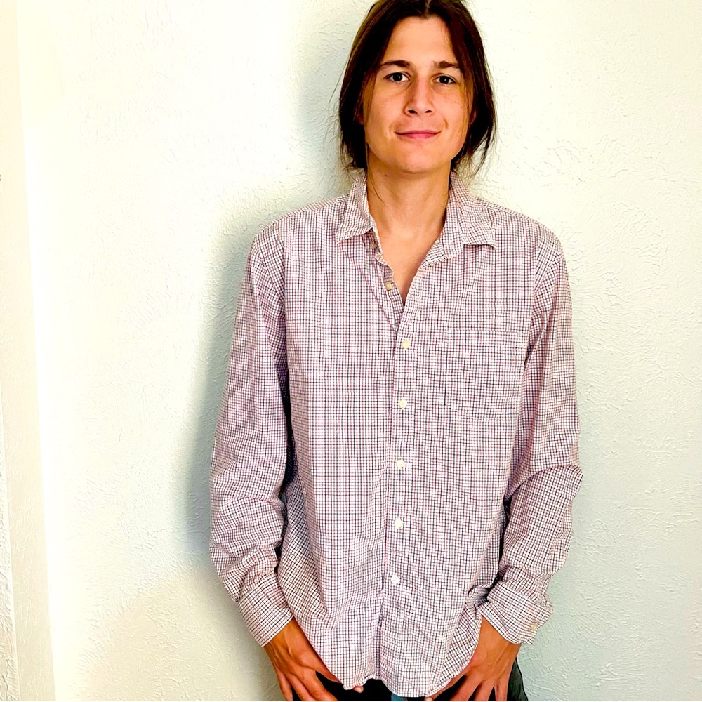 Tailored by J. Crew Red and Blue Plaid on White Button-Up Shirt
